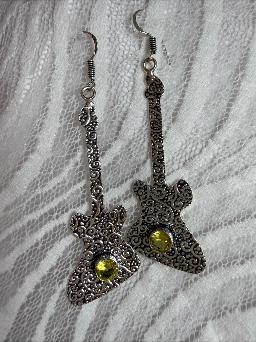 Silver 925 Citrine Guitar Drop Earrings 3” long (j107)